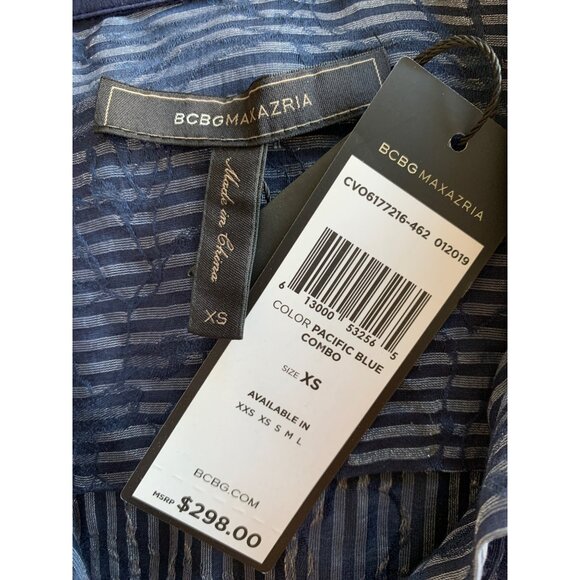 XS NWT BCBGMAXAZRIA Blue Striped Handkerchief Hem Midi Shirt Dress $298 - Picture 3 of 11